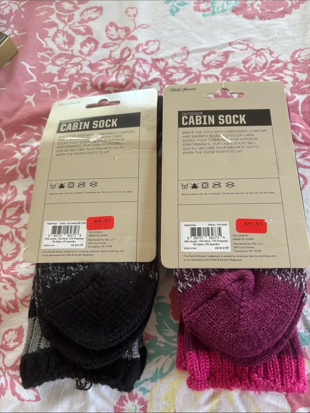 Field & Stream Women’s Cabin Socks - Black, Gray & Pink